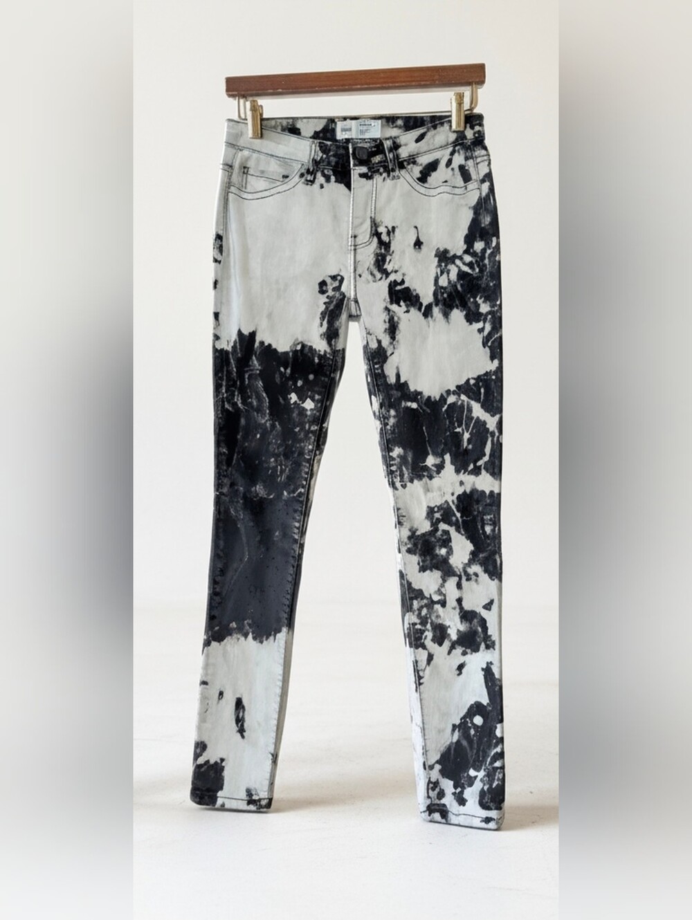 BKE Black & White Tie Dye Bleach Splatter Streetwear Midrise Skinny Jeans Sz 25